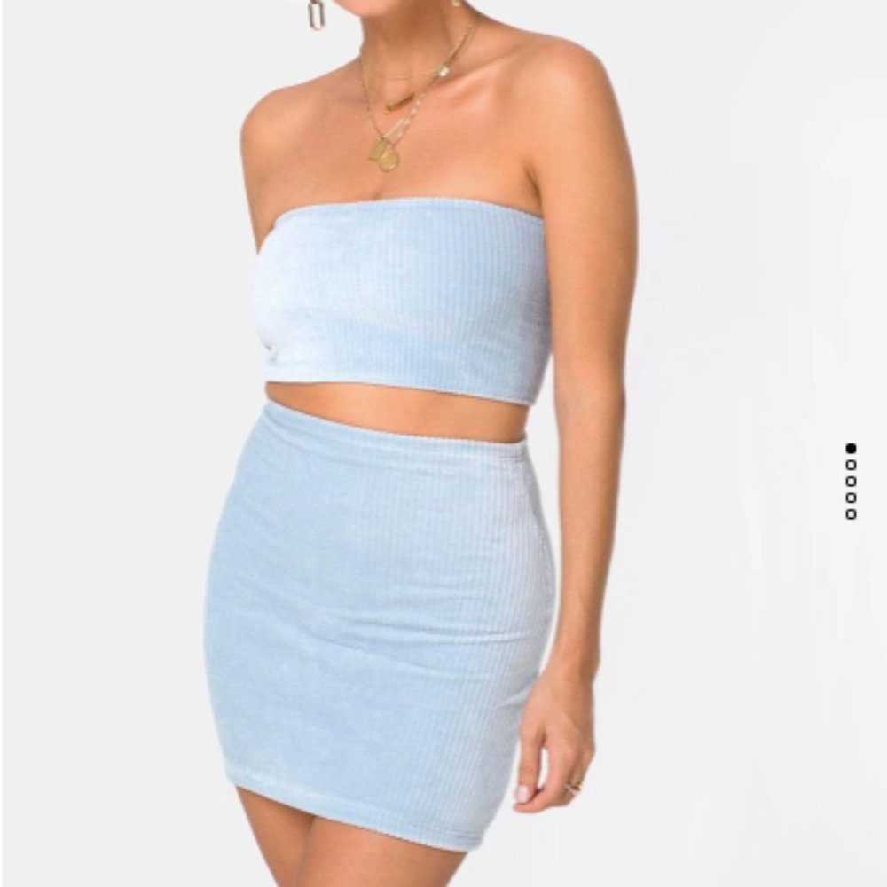 Kimmy Mini Skirt & Top in Fluffy Knit Baby Blue